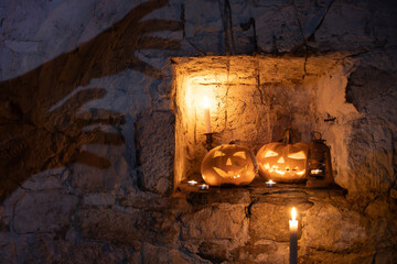 Halloween Pumpkins In A Spooky Night with Ghost