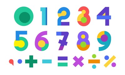 Numbers set cartoon kids figures. Vector illustration Flat font