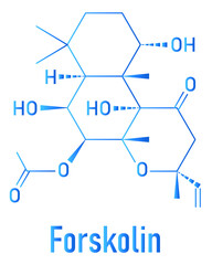 Fototapeta premium Forskolin (coleonol) molecule. Activates the enzyme adenylyl cyclase, resulting in increased levels of cAMP. Skeletal formula.