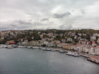 Fototapeta na wymiar Aerial view on boats and building on Bosphorus, Istanbul