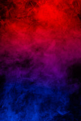 Fog in red blue neon light on black background.