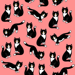 Seamless trendy pattern with graceful cat.
