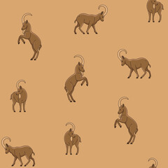 Cartoon ibex - seamless trendy pattern with silhouette of ibex. Contour vector illustration for prints, clothing, packaging and postcards.