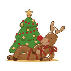holiday deer lies under the christmas tree