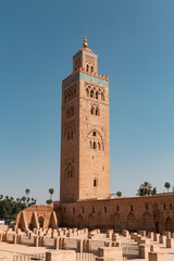 Fototapeta premium View of Koutoubia mosque against the sky in the middle of the day - Marrakech, Morocco