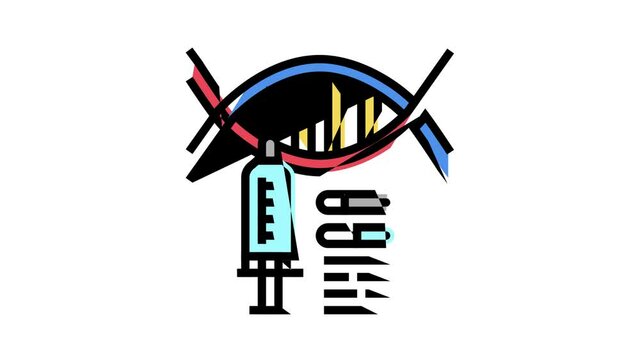 syringe molecular genetic animated color icon. syringe molecular genetic sign. isolated on white background