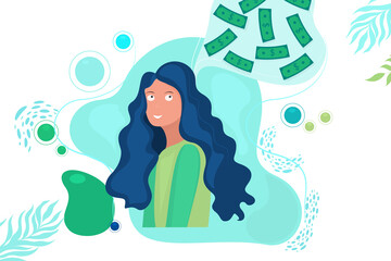 Obraz na płótnie Canvas Vector poster with a girl with thoughts of money.