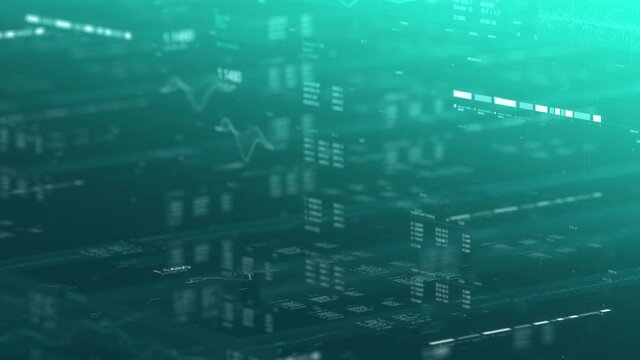 Abstract data statistics visualization. Digital Graphs, charts, numbers dynamic animation. Computer data user interface. Futuristic technology, economics, financial video. HUD Cyberspace. 3D render 4K