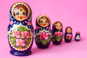 Matryoshka set of wooden toys in Russian national style, traditional souvenir from Russia	