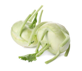 Whole ripe kohlrabi plants on white background