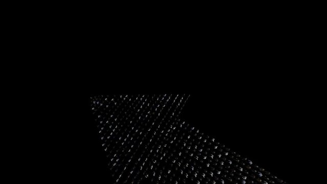 Businessmen lead by a businesswoman forming arrow shape pointing up, 4K Alpha Channel
