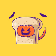 Cute pumpkin in bread happy halloween cartoon illustrations