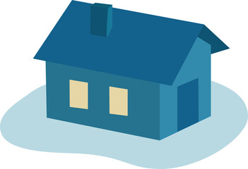 House in a snowy winter night with the lighted windows. Vector illustration