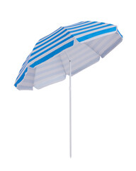 Blue beach umbrella parasol isolated on white background