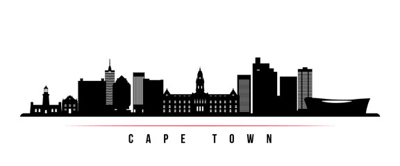 Fototapeta premium Cape Town skyline horizontal banner. Black and white silhouette of Cape Town, South africa. Vector template for your design.