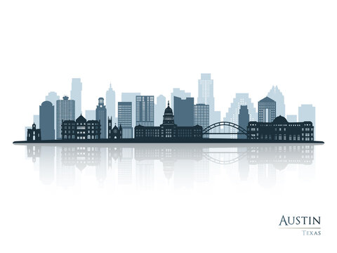 Austin Skyline Silhouette With Reflection. Landscape Austin, Texas. Vector Illustration.