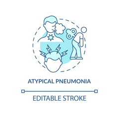 Atypical pneumonia blue concept icon. Pulmonary inflammation type abstract idea thin line illustration. Fatigue and cough. Walking pneumonia. Vector isolated outline color drawing. Editable stroke