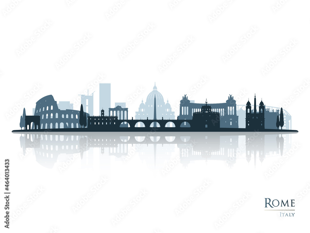 Wall mural rome skyline silhouette with reflection. landscape rome, italy. vector illustration. - Wall murals