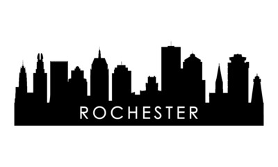 Fototapeta premium Rochester skyline silhouette. Black Rochester city design isolated on white background.