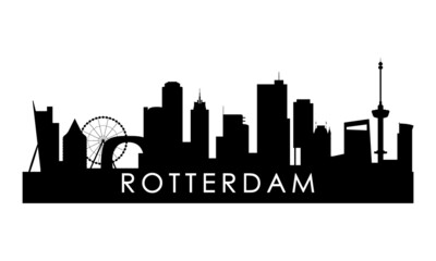 Rotterdam skyline silhouette. Black Rotterdam city design isolated on white background.