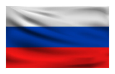 Realistic National flag of Russia. Current state flag made of fabric. Vector illustration of lying wavy cloth in national colors of Russia.