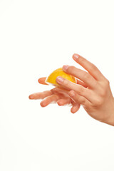 lemon in hand kitchen organique salad ingredient