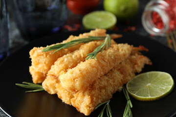 Сoncept of tasty food with deep-fried shrimp, close up