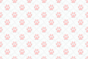 pink animal footprints wallpaper doodle background, cute seamless pattern, white background