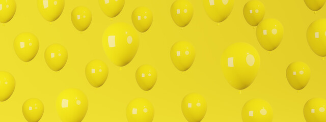 Yellow balloons on a yellow background. Holiday and fun concept. 3D rendering.