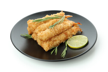 Deep-fried shrimp in plate isolated on white background