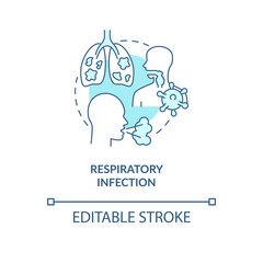 Respiratory infection blue concept icon. Pneumonia risk factor abstract idea thin line illustration. Chronic lung disease. Caused by viruses. Vector isolated outline color drawing. Editable stroke