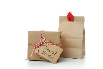 Secret Santa gifts isolated on white background