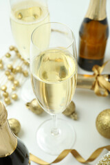 New Year celebration concept with champagne on white background