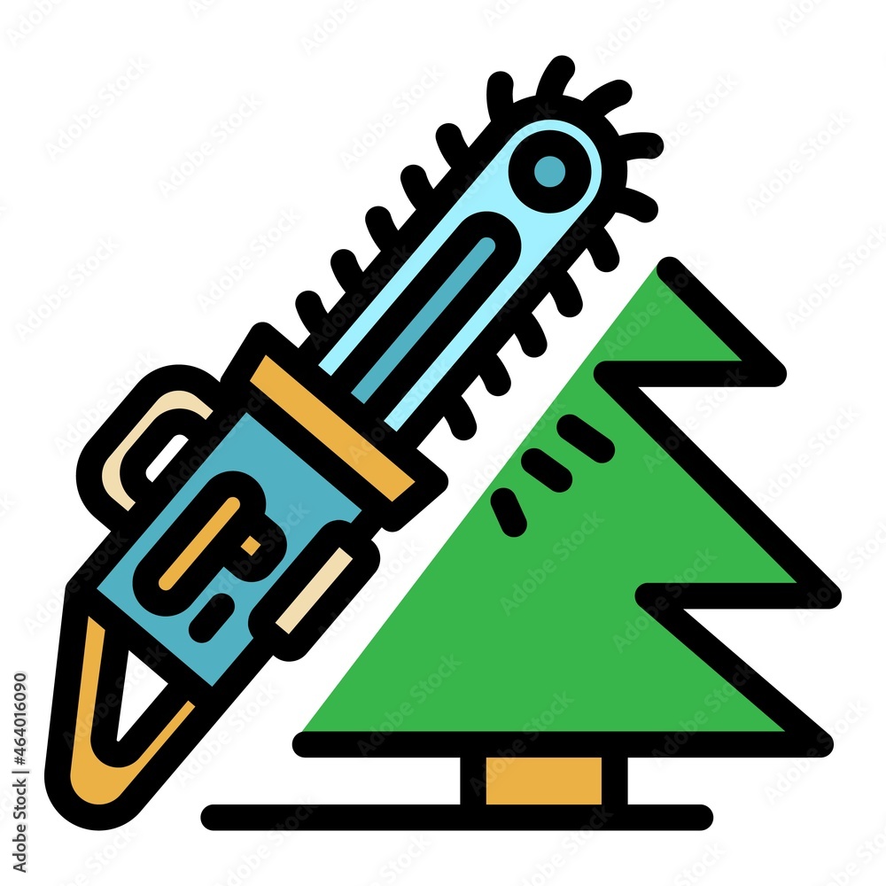 Poster forest chainsaw icons set. outline set of forest chainsaw vector icons thin line color flat on white