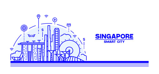 Singapore Skyline Vector Illustration Smart City - obrazy, fototapety, plakaty
