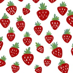 Strawberry berry fruit pattern, repeating. illustration on white background. imitation of hand drawing with chalk
