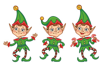 christmas elf set cartoon characters illustration vector clip art isolated on white background