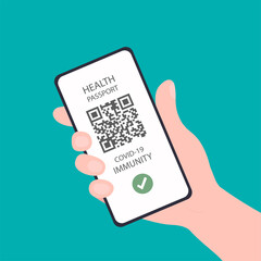 confirmation of vaccination in the phone by white hands.