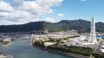 柳井火力発電所・ドローン空撮　山口県柳井市の街並み！