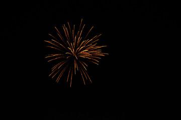 Sky shot firework in the sky during night against black background. Fireworks during the night of Diwali. Diwali background