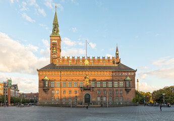Town Hall of Copenhagen, Denmark, at dusk