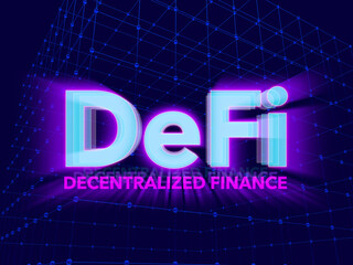 3d render concept of DeFi - Decentralized finance. Technology background. Wireframes, particles, web.