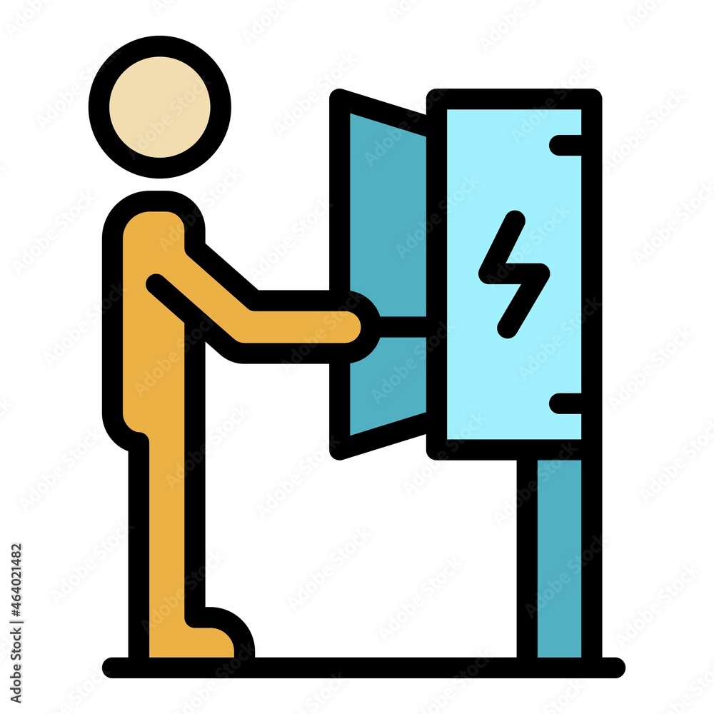 Poster electrician in service box icon. outline electrician in service box vector icon color flat isolated