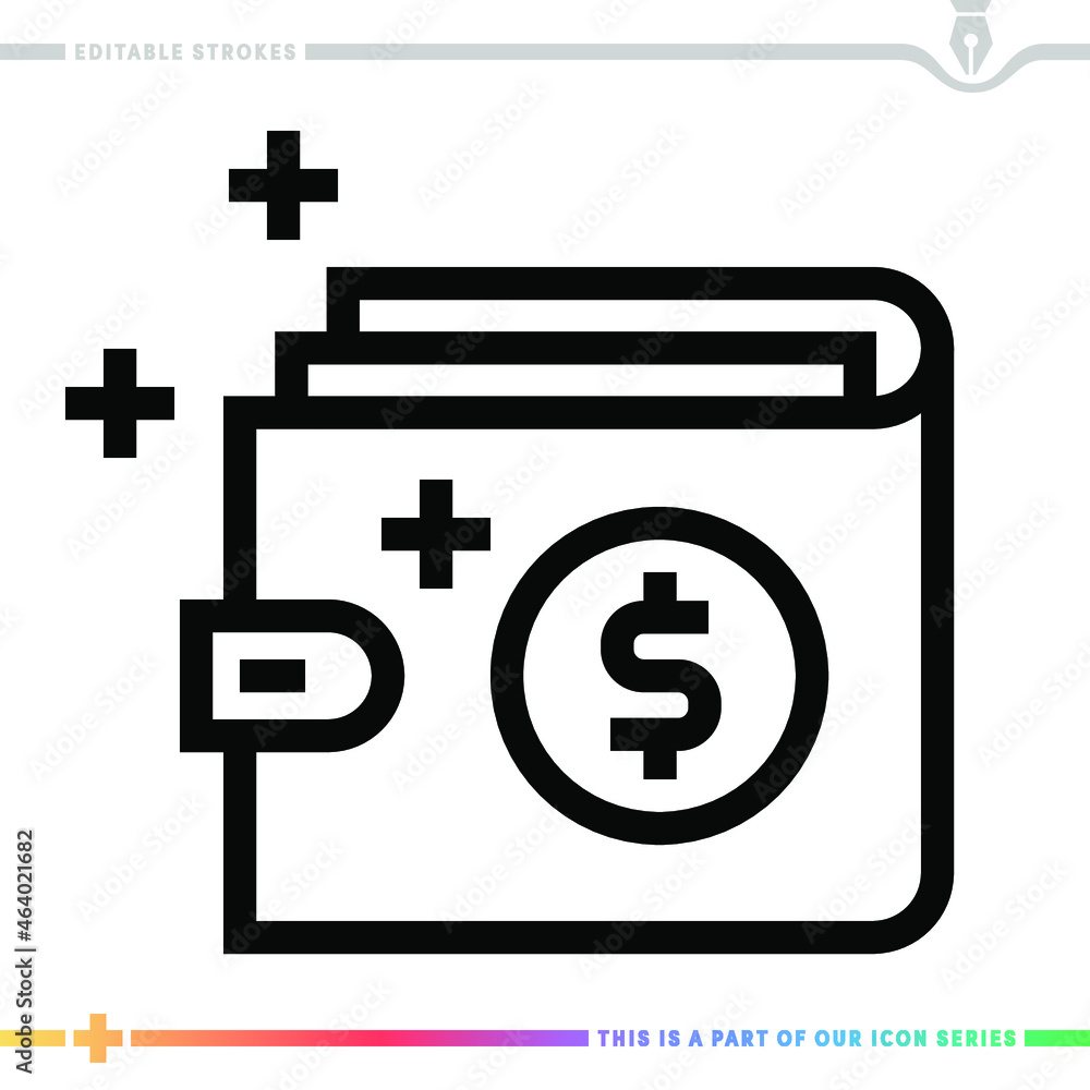 Poster editable line icon of digital wallet as a customizable black stroke eps vector graphic.