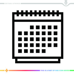 Editable line icon of event calendar as a customizable black stroke eps vector graphic.