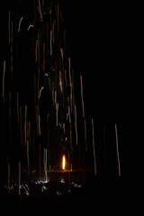 Long exposure of flower pot firecracker burning during the Diwali festival in India. Diwali festival background, People enjoying the diwali festival by burning firecrackers