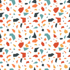 Colorful terrazzo seamless pattern, Abstract terracotta, yellow and blue shapes vector illustration.
