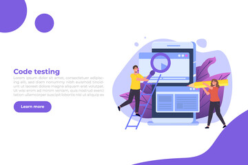 App tester. Software or application testing  concept.  Debugging development process. Vector illustration.