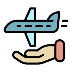 Fly airplane protection icon. Outline fly airplane protection vector icon color flat isolated