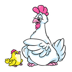 Mom chicken kid chick poultry farm illustration cartoon